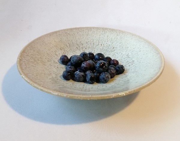 ブルーベリーの実を入れた白釉の鉢です。
